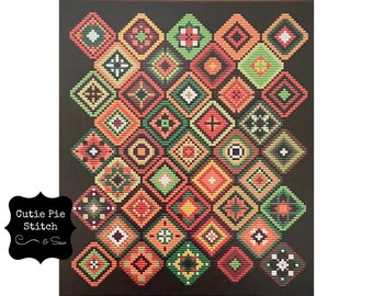 CAROLYN MANNING DESIGNS "Halloween at Granny's" Counted Cross Stitched Quilt Blocks~Halloween Cross Stitched Quilt Blocks Collection