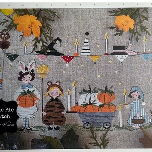 LILLI VIOLETTE &quot;Pumpkin Harvest&quot; Counted Cross Stitch Pattern~Halloween Cross Stitch Pattern~Pumpkin Wagon~Trick or Treaters Cross Stitch
