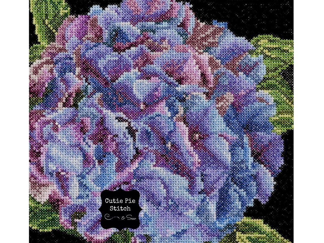 Kit Point De Croix Thea Gouverneur - Motif Hortensia 48x41cm - Occasion (fils, Toile, Modèle Inclus)