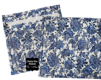 Floral Project Bag Quilted Vinyl Front Zippered Storage for Sewing, Embroidery, Cross Stitch, Crochet, Quilting, Unique Gift for Crafters