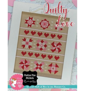 CLEARANCE ITS Sew EMMA &quot;Quilty Love&quot; Counted Cross Stitch Pattern by Lori Holt~Heart Quilt Block Cross Stitch Pattern~Heart Sampler