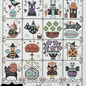 CUORE e BATTICUORE "Shabby Halloween Calendar" Counted Cross Stitch Pattern~Italian Cross Stitch Pattern~Halloween Candy~Trick or Treaters zdjęcie 1