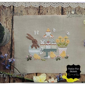 MADAME CHANTILLY &quot;Spring Corner&quot; Counted Cross Stitch Pattern~Bunny Cross Stitch Pattern~Chicks Cross Stitch~Easter egg Cross Stitch