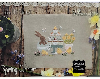 MADAME CHANTILLY "Spring Corner" Counted Cross Stitch Pattern~Bunny Cross Stitch Pattern~Chicks Cross Stitch~Easter egg Cross Stitch