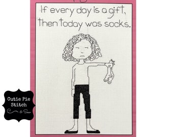 IMAGINATING "Socks" Counted Cross Stitch Pattern from the "Engeldark" Collection by Mary Engelbreit~If Everyday is a Gift Today Was Socks