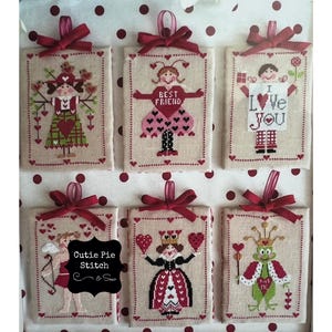 CLEARANCE CUORE e BATTICUORE &quot;Six Characters in Search of St. Valentine&quot; Counted Cross Stitch Pattern~Valentine&#39;s Day~Romantic Cross Stitch