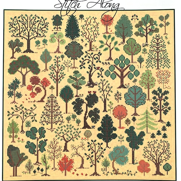 CAROLYN MANNING DESIGNS "Daily Walk in the Woods Stitch Along" Counted Cross Stitch Pattern~Tree Cross Stitch~Forest Cross Stitch Pattern