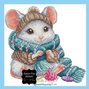CLEARANCE Les Petites Croix de Lucie &quot;During Winter&quot; Counted Cross Stitch Pattern~Winter Mouse~Knitting Mouse Cross Stitch~Winter Mouse