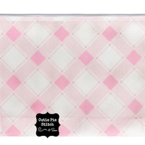 IT'S SEW EMMA "Mad for Plaid Project Bag" Mesh Zippered Project Storage Bag in Peony~Stitchable Mesh Craft Project Storage Pouch