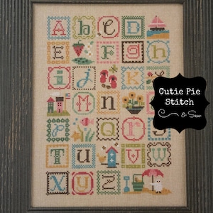 LIZZIE KATE &quot;Summer Alphabet&quot; Counted Cross Stitch Pattern~Alphabet Sampler~Summer Cross Stitch Pattern~Summer Alphabet Cross Stitch Sampler