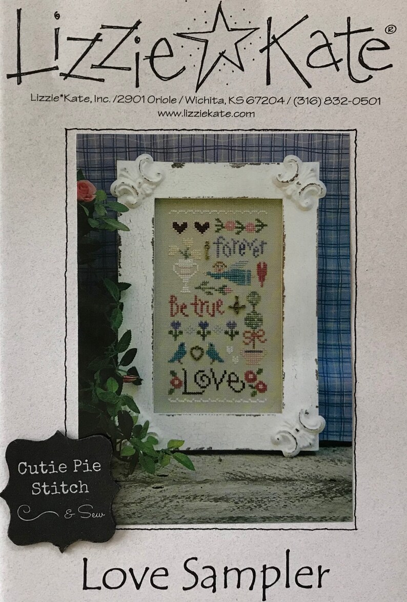 LIZZIE KATE Love Sampler Counted Cross Stitch Pattern~Romantic Cross Stitch Pattern~Valentine Cross Stitch Pattern~True Love Cross Stitch