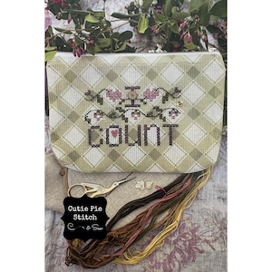 SHEPHERD&#39;S BUSH &quot;I Count&quot; Counted Cross Stitch Mini Bag Pattern with Handmade Polymer Clay Buttons by Just Another Button Company