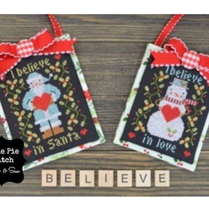 ANNIE BEEZ FOLKART &quot;I Believe in Christmas&quot; Counted Cross Stitch Pattern~Snowman Cross Stitch~Santa Cross Stitch Pattern~Christmas Ornaments