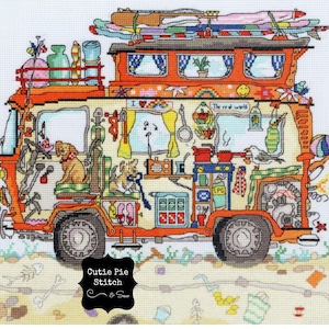 CLEARANCE BOTHY THREADS &quot;Cut Thru’ Camper Van&quot; Counted Cross Stitch Kit~Camper Cross Stitch Kit~Amanda Loverseed Art~Complete Kit