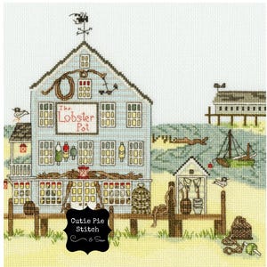 Cross Stitch Kit BOTHY THREADS &quot;New England: The Lobster Pot&quot; Counted Cross Stitch Kit East Coast Lobster Restaurant Kit with Floss & Fabric