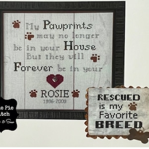 CLEARANCE ROSIE & ME "Pawprints on My Heart" Counted Cross Stitch Pattern with Charm~Rescue Dog Cross Stitch~Dog Mom~Dog Dad~Fur-baby