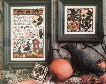 PRAIRIE SCHOOLER "When Witches Go Riding" REPRINT Counted Cross Stitch Pattern~Halloween Cross Stitch Pattern~Witch Sampler Reprint