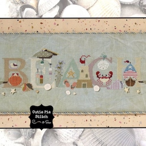 CRICKET COLLECTION "Beach-y Mood" Counted Cross Stitch Pattern with Handmade Button Embellishments Option~Seashells~Coastal~Sandcastle