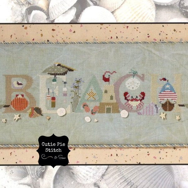 CRICKET COLLECTION "Beach-y Mood" Counted Cross Stitch Pattern with Handmade Button Embellishments Option~Seashells~Coastal~Sandcastle