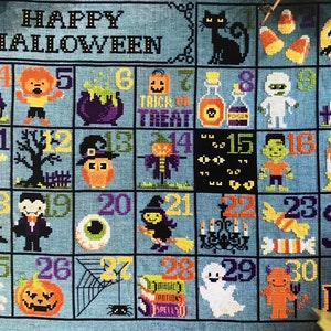 TINY MODERNIST "Halloween Calendar" Counted Cross Stitch Pattern~Halloween Cross Stitch~Modern Cross Stitch~Ghost~Skeleton~Boo