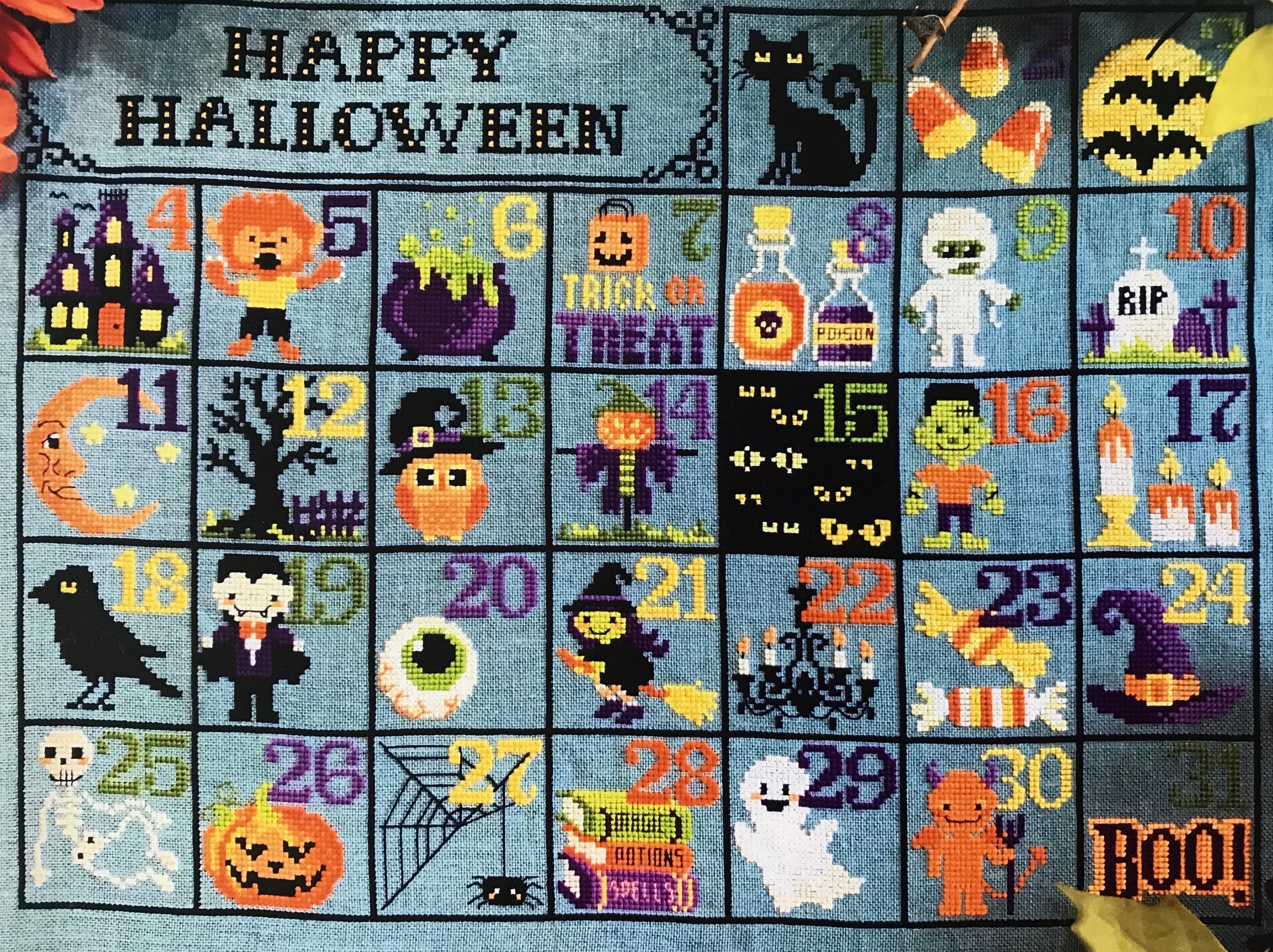 TINY MODERNIST halloween Calendar Counted Cross Etsy