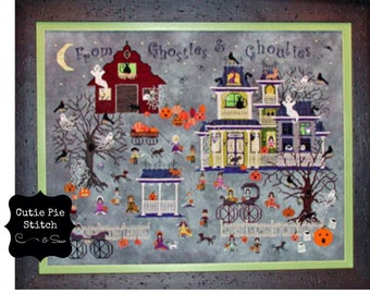 PRAISEWORTHY STITCHES "Bump N D'Knight Farm" Counted Cross Stitch Pattern~Halloween Cross Stitch~Haunted House Cross Stitch~Haunted Farm