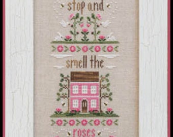 COUNTRY COTTAGE NEEDLEWORKS "Stop and Smell the Roses" Counted Cross Stitch Pattern~Garden Cross Stitch~Rose Embroidery~Garden Cross Stitch