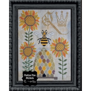 COTTAGE GARDEN SAMPLINGS &quot;Bee-sy Spring&quot; Counted Cross Stitch Pattern-A Time For All Seasons Series Pattern #5~Sunflowers~Beehive~Queen Bee