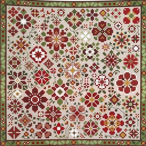 CAROLYN MANNING DESIGNS &quot;Red Flower a Day&quot; Counted Cross Stitch Pattern~Flower a Day Collection~Floral Cross Stitch~Red Flower Sampler