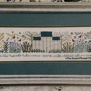 THE DRAWN THREAD &quot;The Spring Garden&quot; Counted Cross Stitch Pattern~Spring Flower Cross Stitch~Flower Garden Embroidery~Cottage Garden Sampler