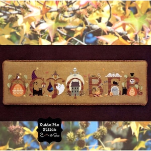 CRICKET COLLECTION &quot;October&quot; Counted Cross Stitch Pattern with Handmade Button Embellishments Option~Autumn~Pumpkins~Owls~Ghost~Black Cat