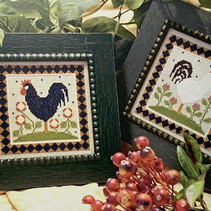 LITTLE HOUSE NEEDLEWORKS "Two Roosters" Counted Cross Stitch Pattern~Farmhouse Cross Stitch~Rooster Cross Stitch Embroidery~Rooster Decor