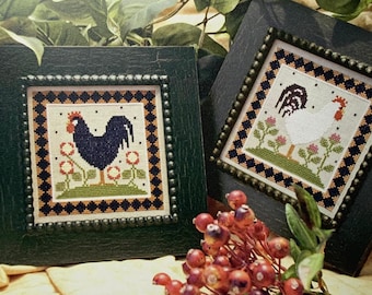 LITTLE HOUSE NEEDLEWORKS &quot;Two Roosters&quot; Counted Cross Stitch Pattern~Farmhouse Cross Stitch~Rooster Cross Stitch Embroidery~Rooster Decor