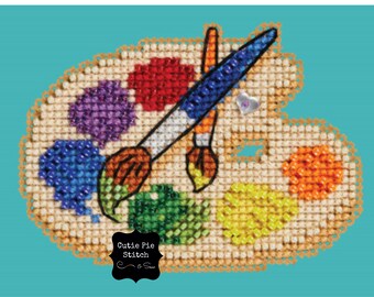 MILL HILL "Painter's Palette" Beaded Counted Cross Stitch Magnet Kit~Artist's Paint Palette Cross Stitch Magnet Kit~Easy Cross Stitch Kit