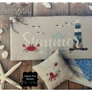 MADAME CHANTILLY &quot;Summer&quot; Counted Cross Stitch Pattern~Beach Cross Stitch Pattern~Coastal Cross Stitch~Nautical Cross Stitch~Lighthouse~Crab