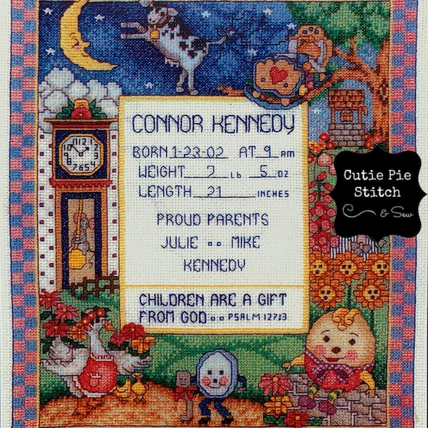 BOBBIE G. DESIGNS "Fairy Tale Baby" Counted Cross Stitch Pattern~Birth Announcement Cross Stitch Pattern~Nursery Rhyme Cross Stitch Pattern