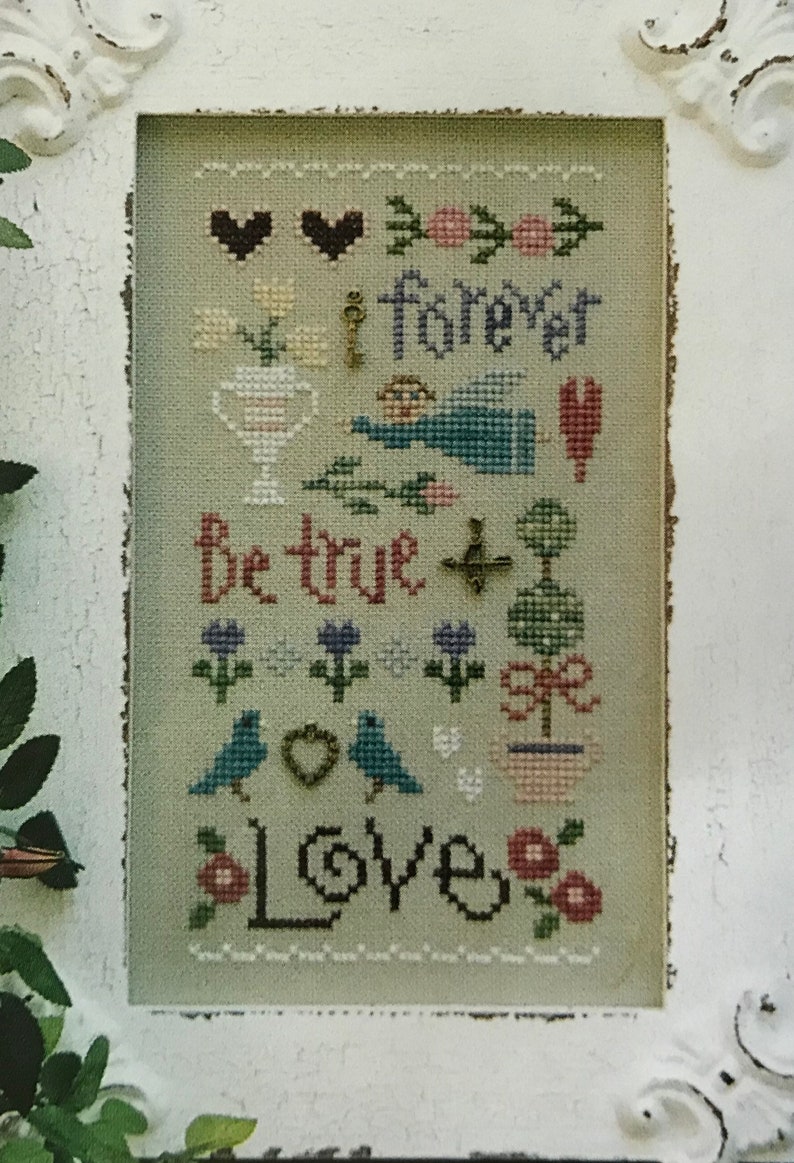LIZZIE KATE Love Sampler Counted Cross Stitch Pattern~Romantic Cross Stitch Pattern~Valentine Cross Stitch Pattern~True Love Cross Stitch
