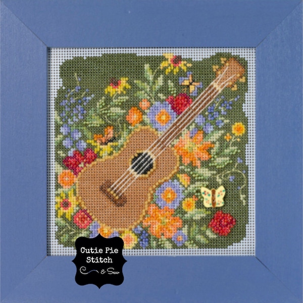 MILL HILL « Guitare festive » perles de rocailles ~ Broderie florale ~ Bouton papillon ~ Fleurs de printemps ~ Kit de broderie guitare