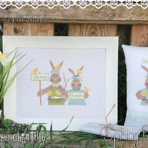 MADAME CHANTILLY &quot;Spring Friends &quot; Counted Cross Stitch Pattern~Bunny Cross Stitch Pattern~Chicks Cross Stitch~Easter egg Cross Stitch