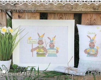 MADAME CHANTILLY "Spring Friends " Counted Cross Stitch Pattern~Bunny Cross Stitch Pattern~Chicks Cross Stitch~Easter egg Cross Stitch