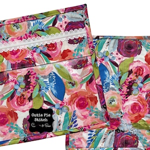 Project Bag Handmade Floral Print Quilted Vinyl Storage for Sewing, Embroidery, Cross Stitch, Crochet, Quilting, Unique Gift for Crafters