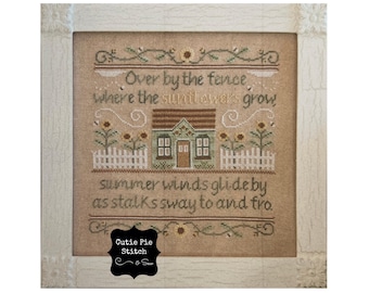 COUNTRY COTTAGE NEEDLEWORKS &quot;Sunflowers in Summer&quot; Counted Cross Stitch Pattern~Sunflower Cross Stitch Pattern~Sunflower Poem Embroidery