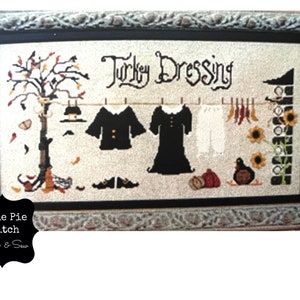 RAISE the ROOF DESIGNS "Turkey Dressing With Button Embellishment Pack" Counted Cross Stitch Pattern~Thanksgiving Cross Stitch Pattern