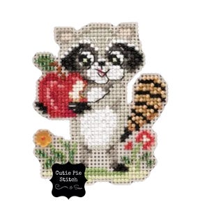 MILL HILL "Rosie Raccoon" Beaded Counted Cross Stitch Magnet Kit~Kitchen Cross Stitch Magnet Kit~Raccoon Magnet Cross Stitch Kit
