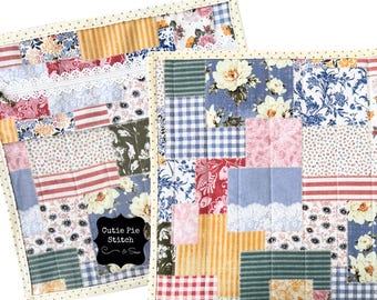 Project Bag Quilted Patchwork Print Vinyl Front Storage Pouch for Cross Stitch, Crochet, Quilting