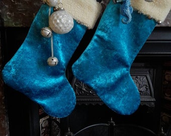 Blue Christmas Stocking Blue Velvet Christmas Stocking Classical Frosty Blue Christmas Stocking Blue Christmas