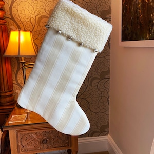 White Christmas Stocking Luxury White Stripe Christmas Stocking Nutcracker Winter White Stocking White Christmas Cream Christmas Stocking