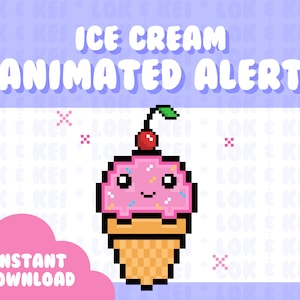 Animated Twitch Stream Alert | Cute Ice Cream Cone with a Cherry on Top | Pixel Art