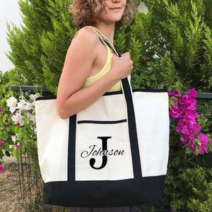 Custom Personalized Canvas Tote Bags for Women, Initial Monogrammed Large Tote Bags, Create Your Own Bags, Wedding Bride Bridesmaid Gift Bag