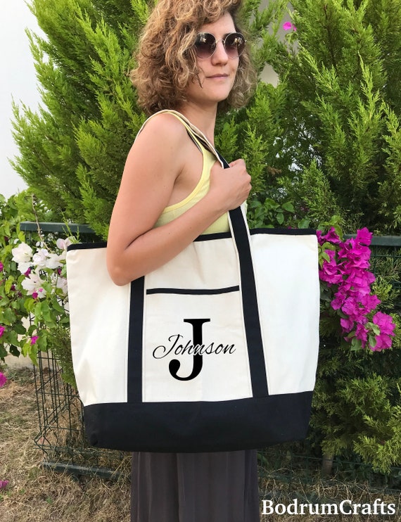 MONOGRAMMED INITIAL CANVAS TOTE BAG